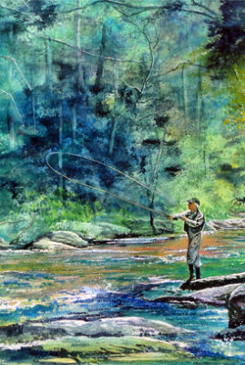 "Fishing the Tellico" watercolor © Judy Lavoie 2021