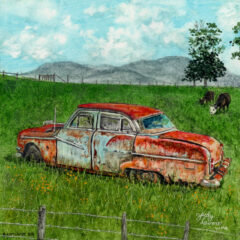 "Packard Clipper" original whiskey watercolor © Judy Lavoie 2026