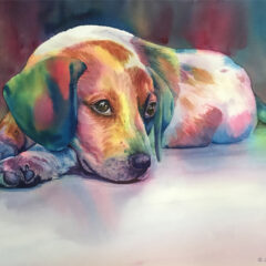 "Puppy Love" original watercolor © Judy Lavoie 2024