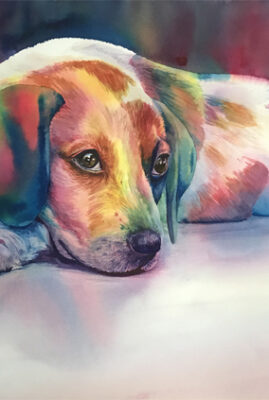 "Puppy Love" original watercolor © Judy Lavoie 2024