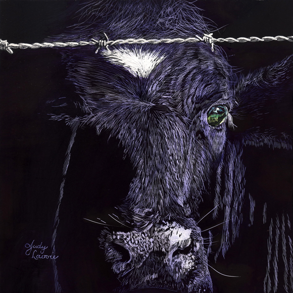 Example of a painting on Scratchbord by Judy "Purple Cow"