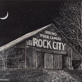 "See Rock City Barn", Sweetwater TN scratchbord™ © Judy Lavoie 2022