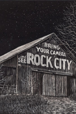 "See Rock City Barn", Sweetwater TN scratchbord™ © Judy Lavoie 2022