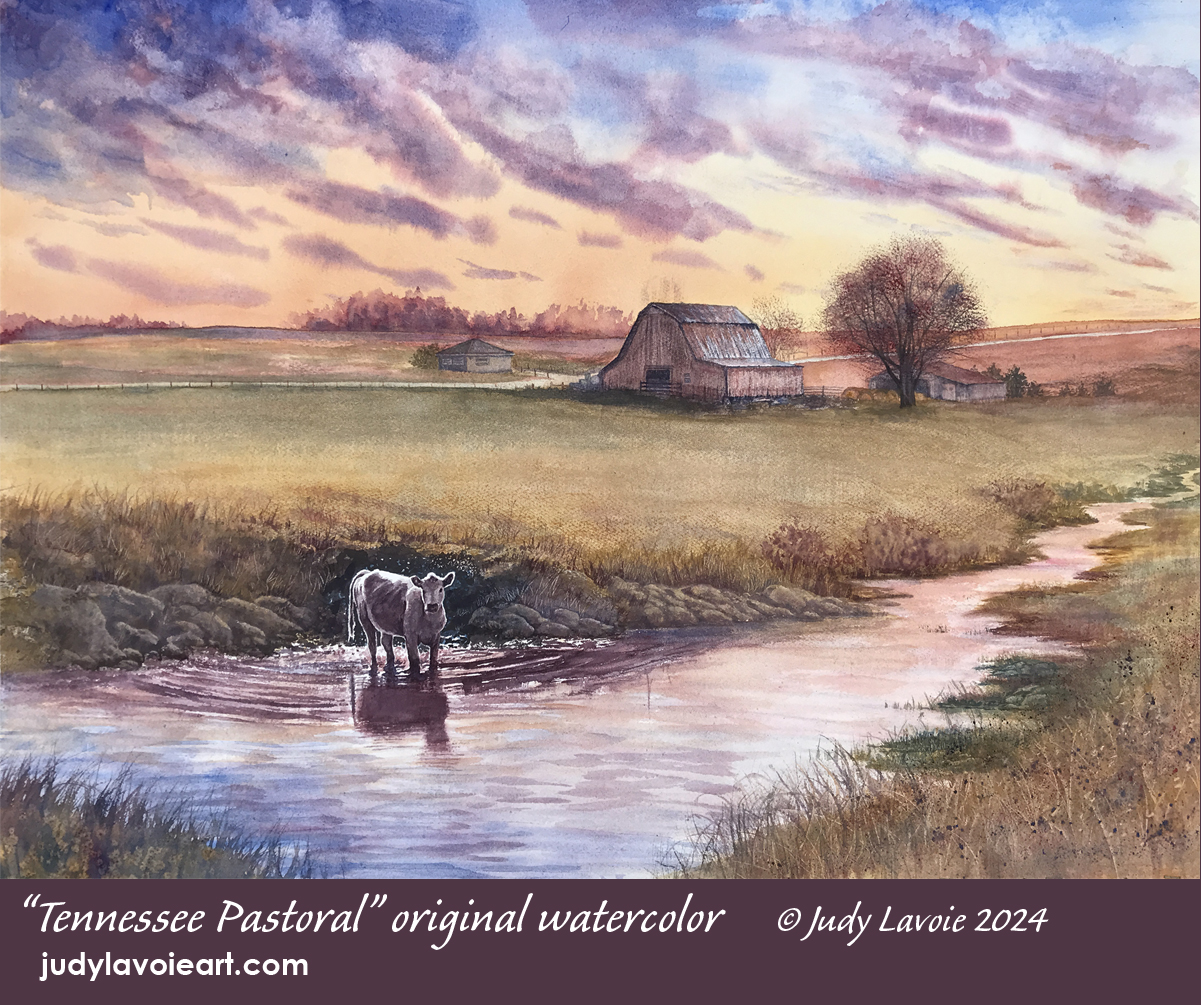 "Tennessee Pastoral" original watercolor on paper © Judy Lavoie 2024