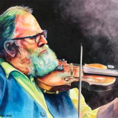"The Bearded Fiddler" original watercolor on paper © Judy Lavoie 2022