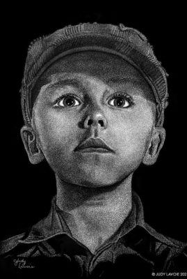 "Wee Lad" scratchboard © Judy Lavoie 2021