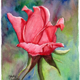"Gypsy Whiskey Rose" an original watercolor painted with Chivas Scotch, © Judy Lavoie 2026