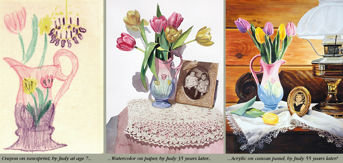 Three paintings of same subject by Judy Lavoie