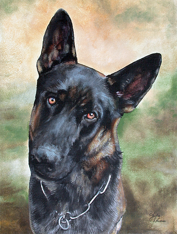 "Baron" commissioned pet portrait in acrylics © Judy Lavoie 2008