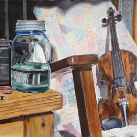"Grandpa's Fiddle Break," watercolor © Judy Lavoie 2014