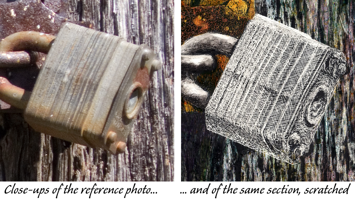 reference photo of the padlock and scratching close up