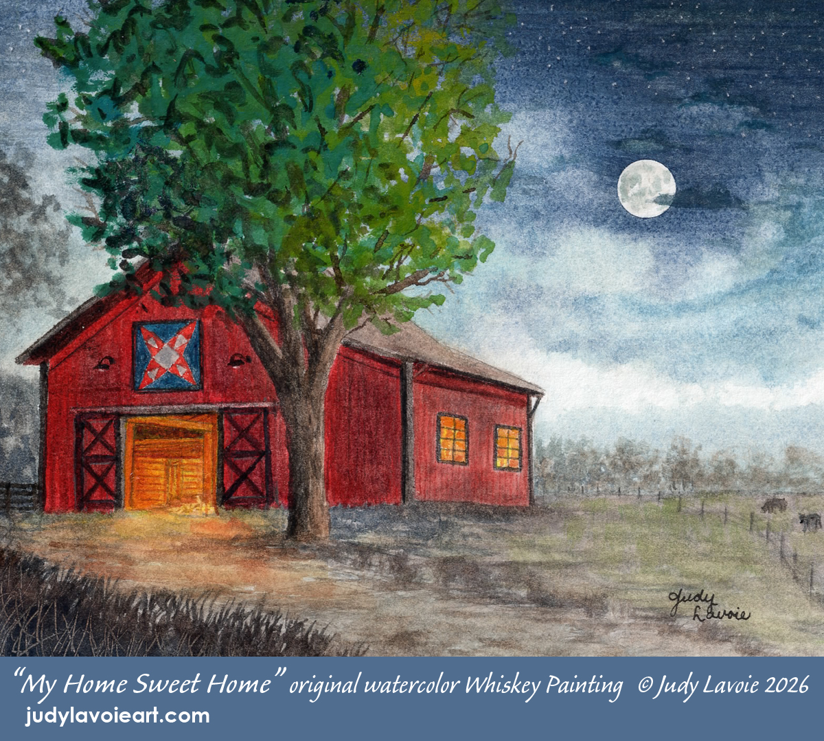 "Home of the Brave" original watercolor painted with whiskey © Judy Lavoie 2026