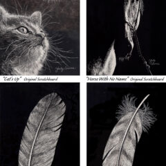 Four small scratchboards © Judy Lavoie 2024