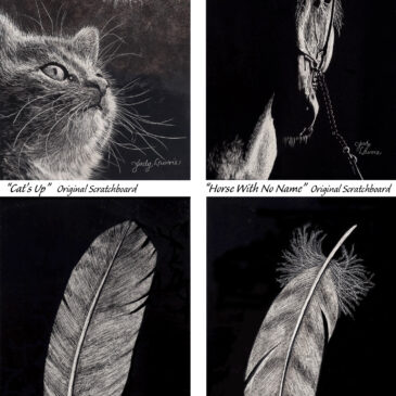 Four small scratchboards © Judy Lavoie 2024