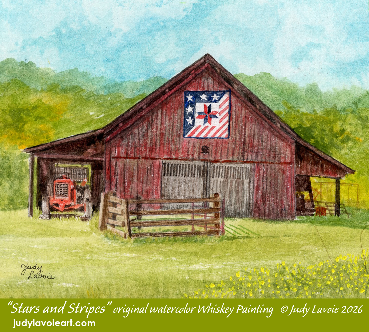 "The Patriot" original watercolor painted with whiskey © Judy Lavoie 2026