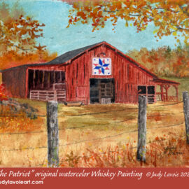 "The Patriot" original watercolor painted with whiskey © Judy Lavoie 2026
