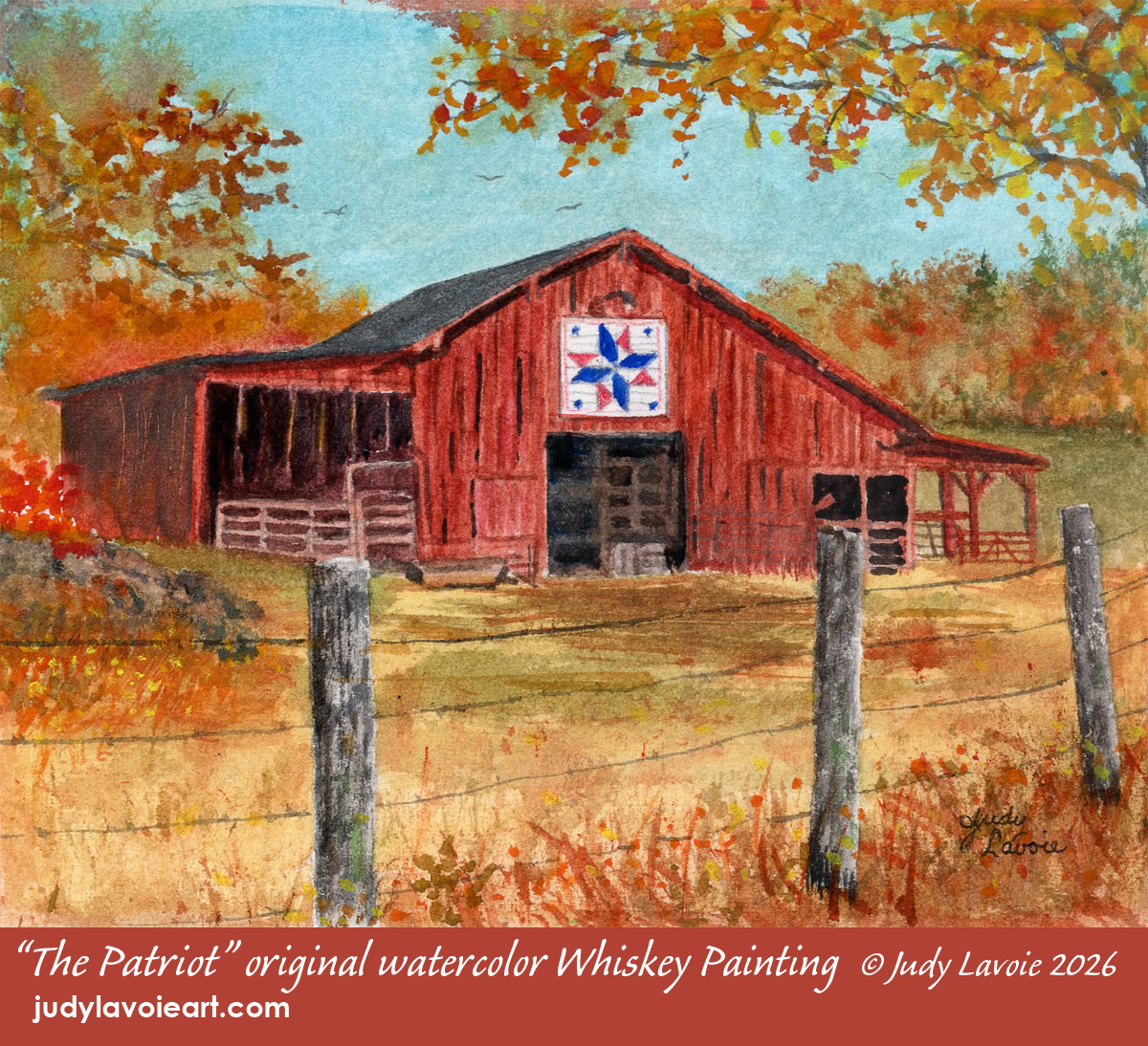 "The Patriot" original watercolor painted with whiskey © Judy Lavoie 2026