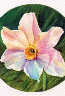"Narcissus" original watercolor whiskey painting © Judy Lavoie 2026