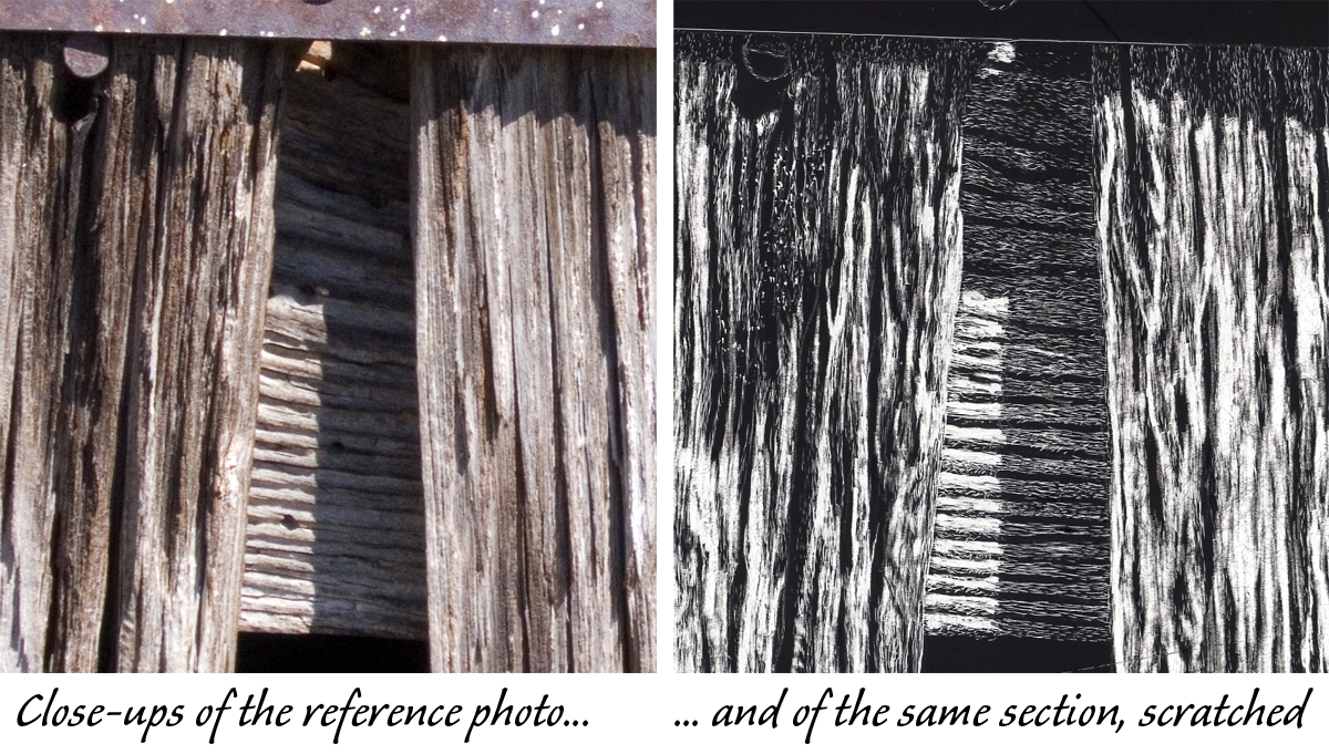 wood reference photo and scratching close up